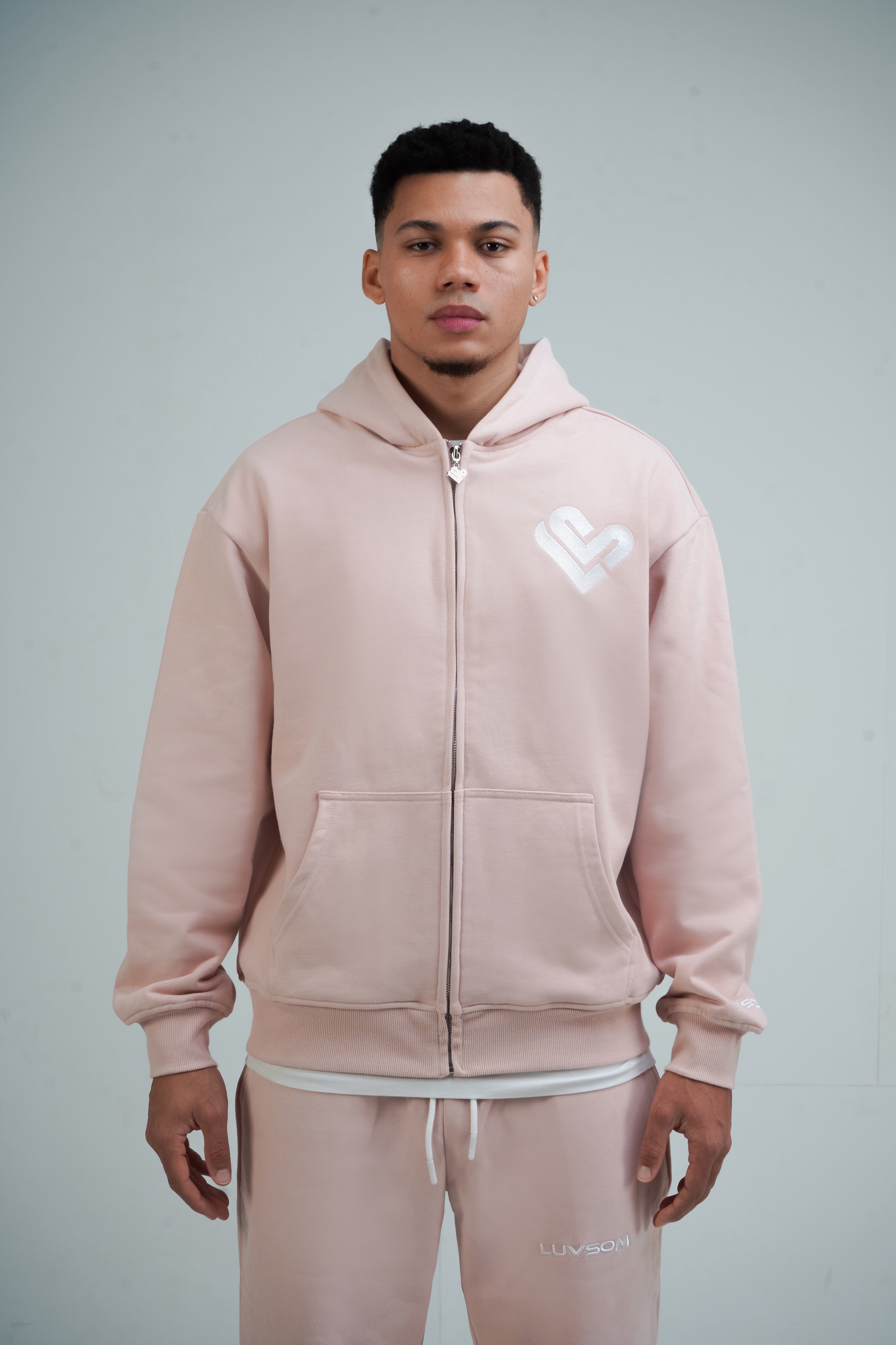 LUVSOM HEART ZIP HOODIE BABY PINK