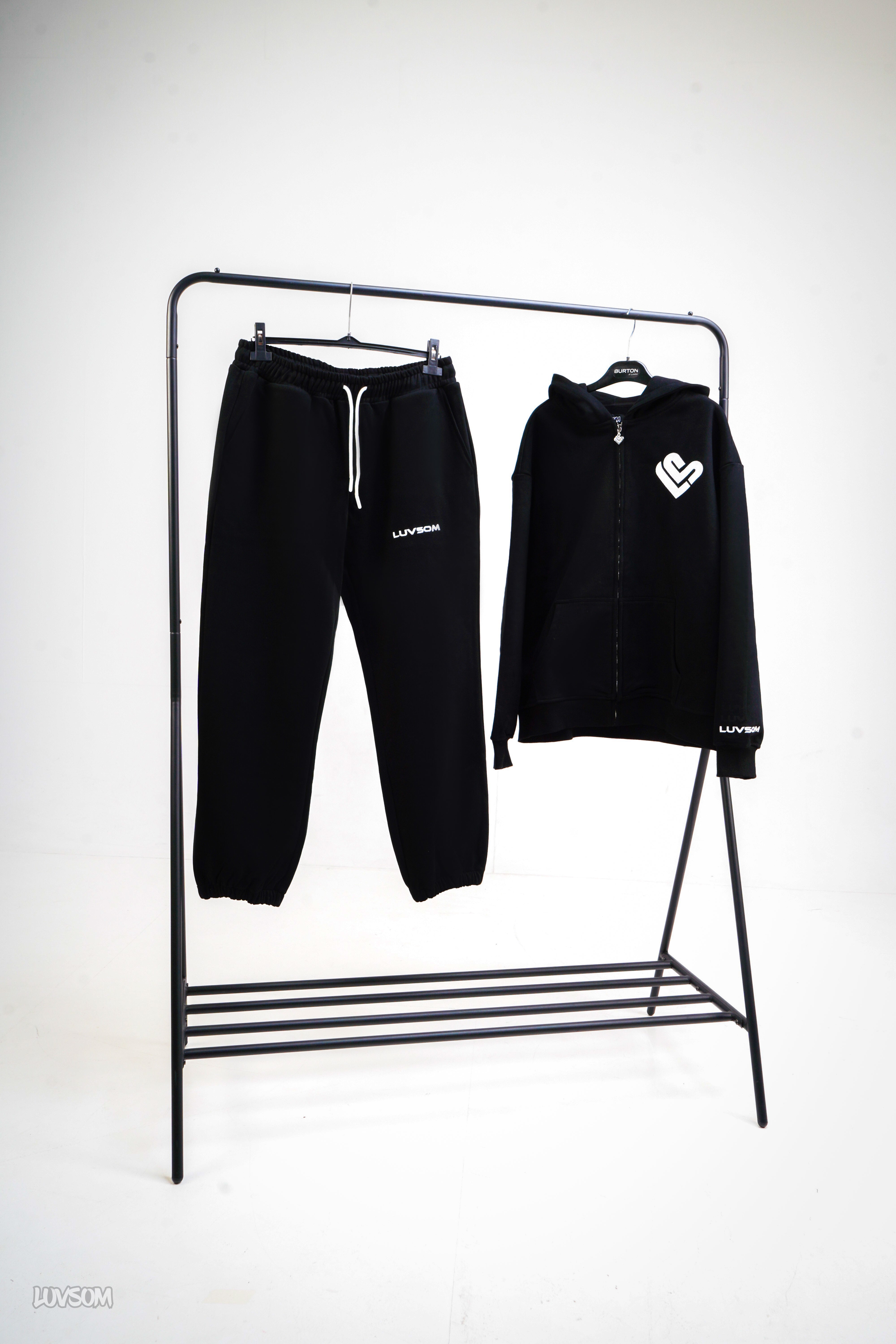 LUVSOM HEART ZIP HOODIE BLACK - LUVSOM