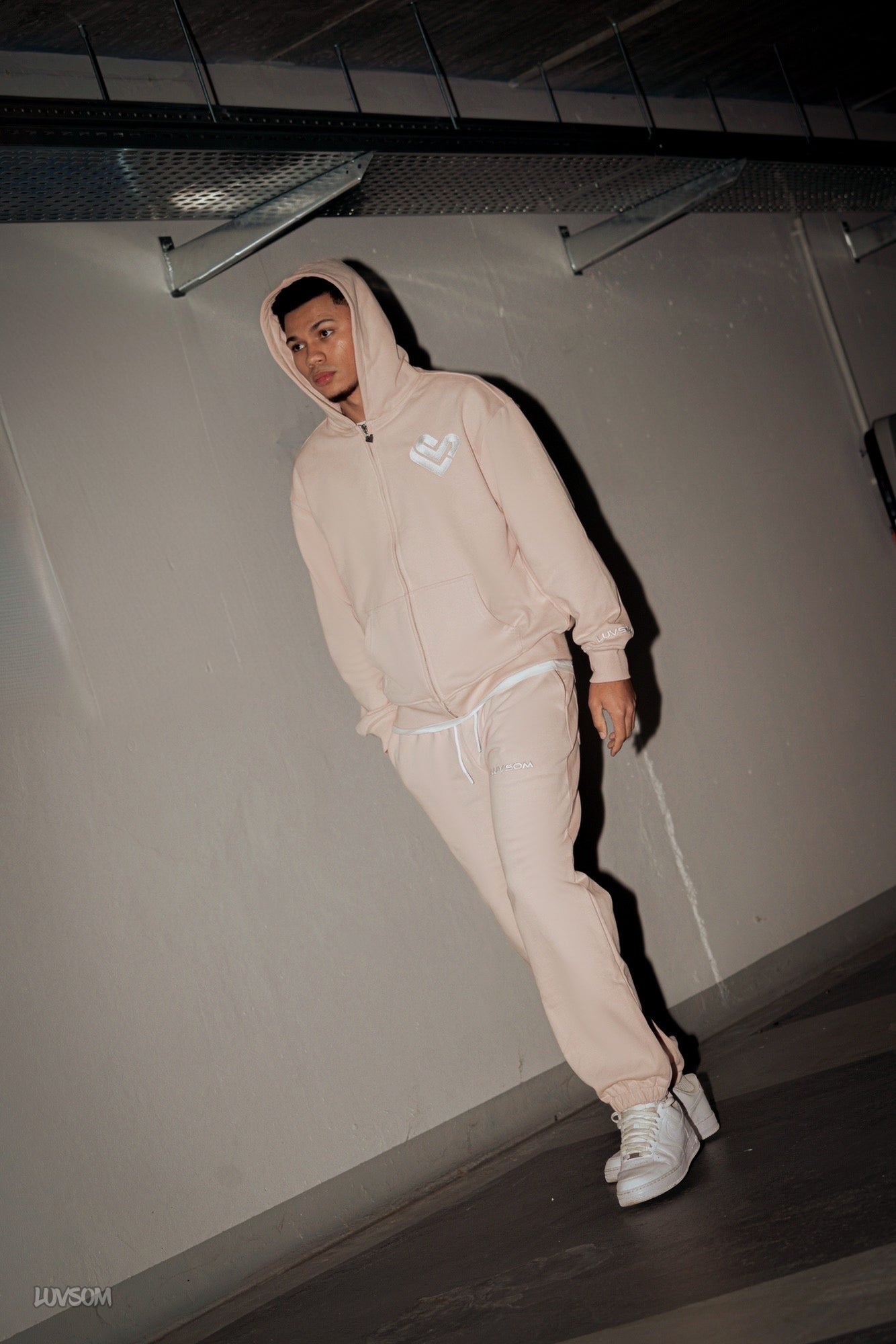 LUVSOM HEART ZIP HOODIE BABY PINK - LUVSOM