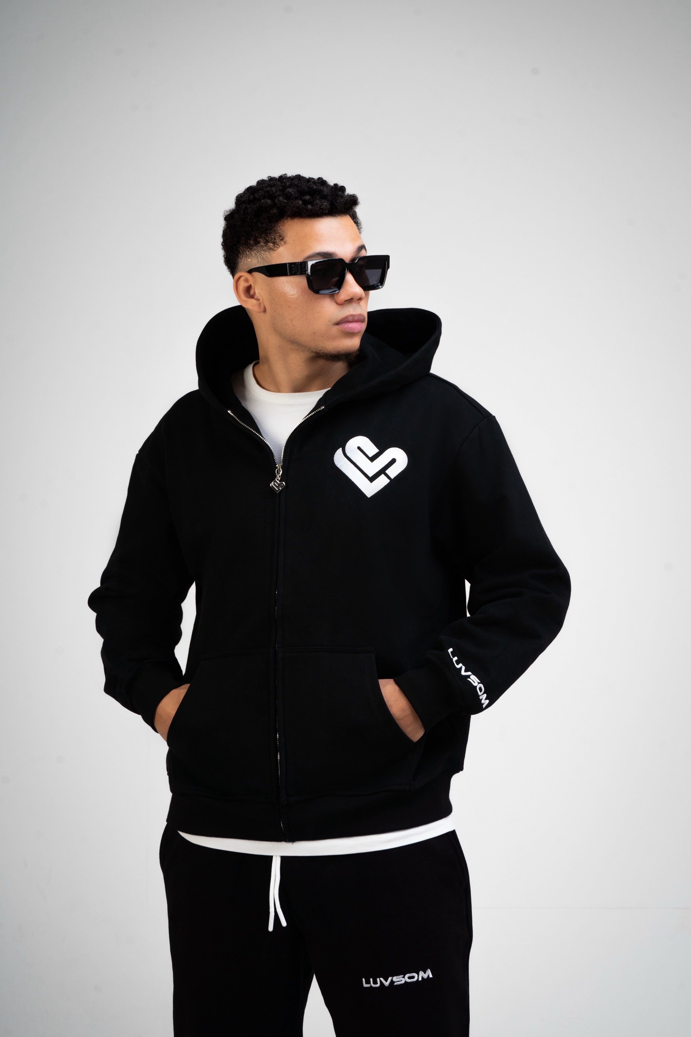 LUVSOM HEART ZIP HOODIE BLACK - LUVSOM