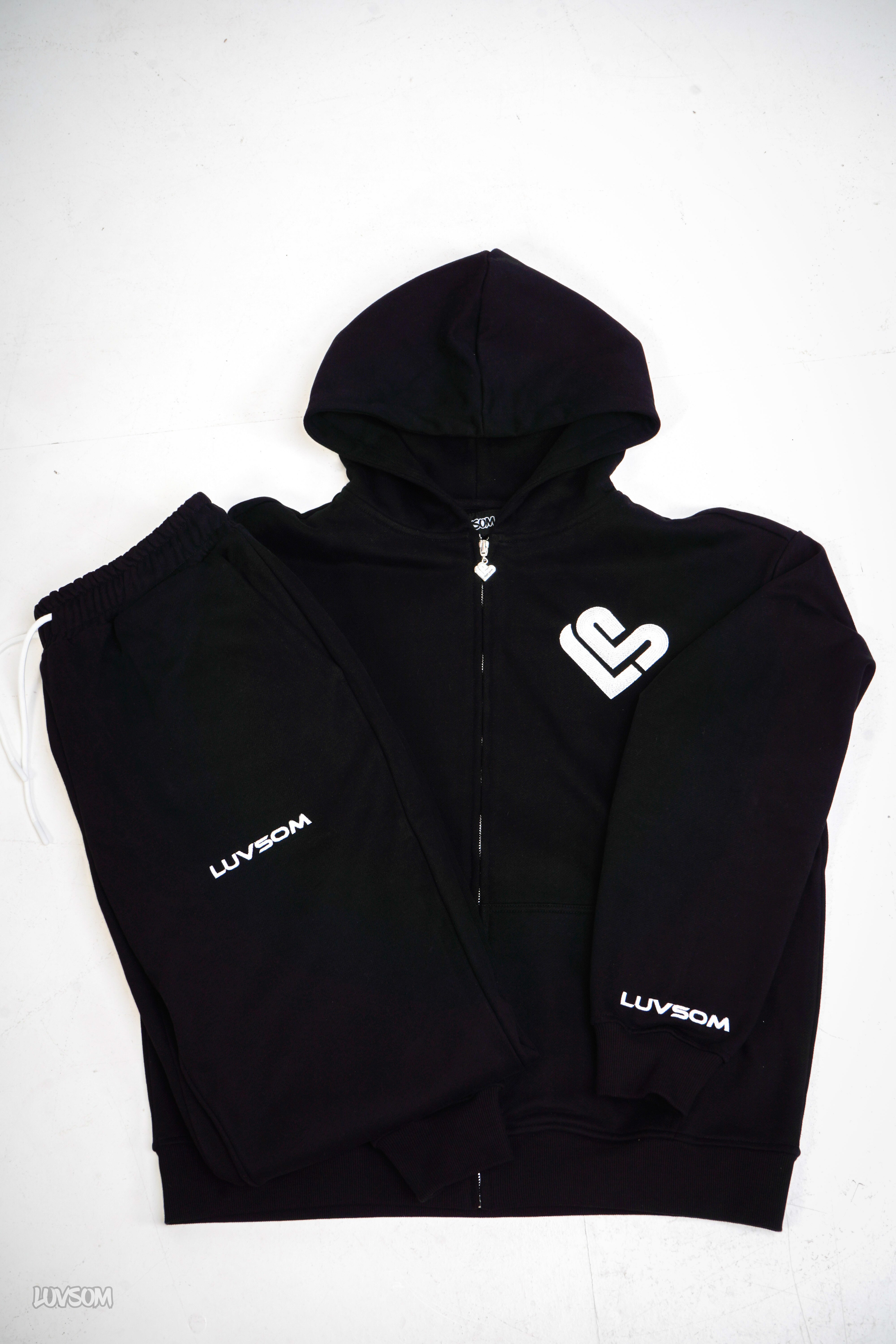 LUVSOM HEART ZIP HOODIE BLACK - LUVSOM