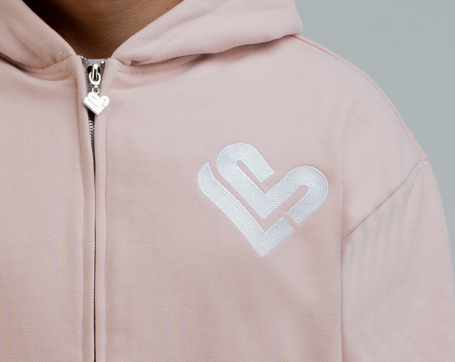 LUVSOM HEART ZIP HOODIE BABY PINK - LUVSOM